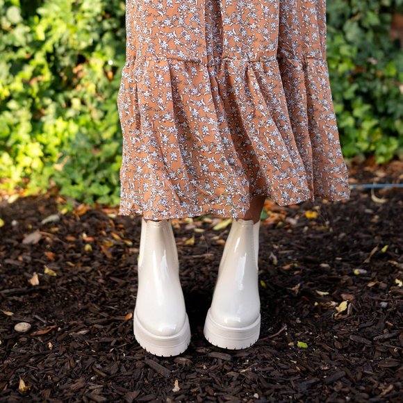 Beige Platform Chelsea Bootie / Cream Ankle Boot / Rain Boots - Picture 5 of 8